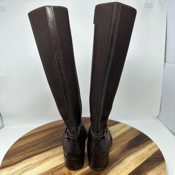 Aquatalia Oralie Equestrian Boot 7.5 Brown Leather Stretch Knee Side Zip Quilted - Picture 10 of 10